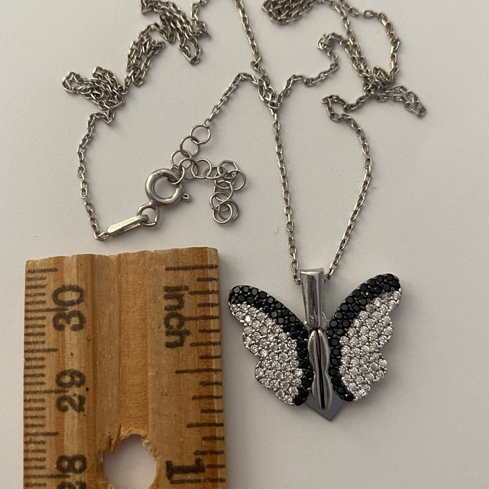 925 Silver butterfly heart initial double necklace - Picture 4 of 6